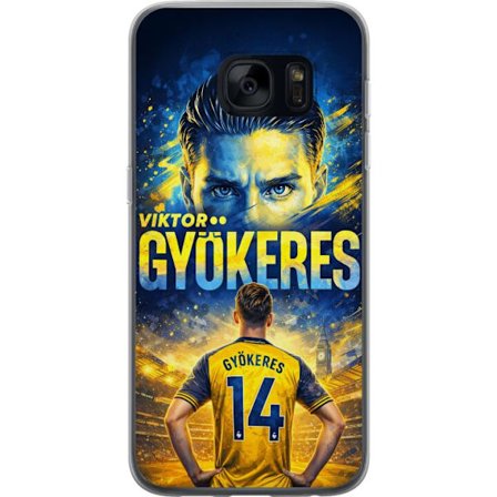 Kompatibelt Mobildeksel til Samsung Samsung Galaxy S7 Viktor Gyökeres fotballplakat i gult og blått med dramatisk stadionbakgrunn, sportillustrasjon