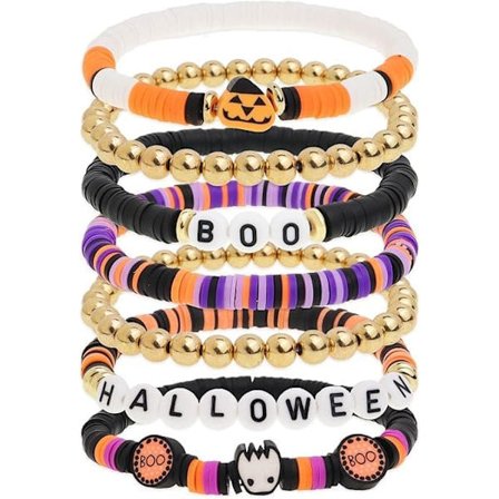 Halloween Heishi Armbandsset - Handgjorda Boho Pärlarmband med Initialer | Trendiga Smycken & Present till Kvinnor_OF