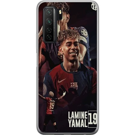 Kompatibelt Genomskinligt Skal till Huawei P40 lite 5G Lamine Yamal FC Barcelona-motiv med tre kraftfulla fotbollsposter perfekt för Barca-fans och b