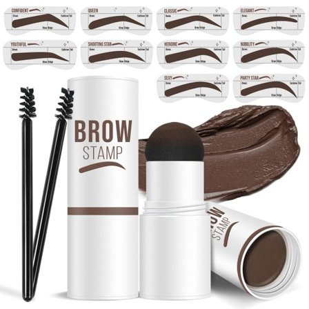 Eyebrow Stamp and Stencil Kit, 10 Eyebrow Stencils, Dark Brown