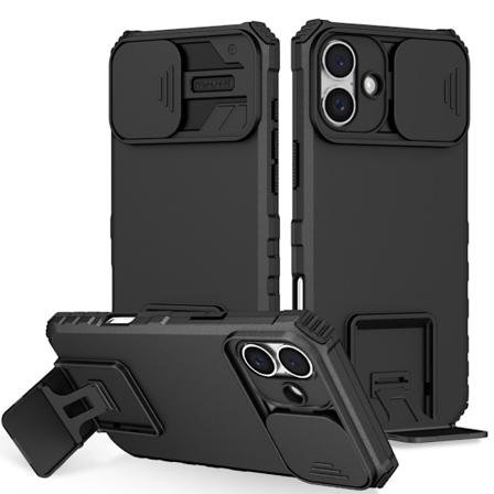 Kickstand Cover iPhone 16 Kamerabeskyttelse Sort