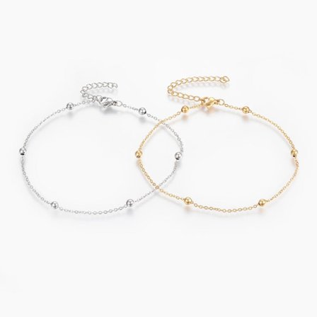 2 St. Vristlänkar i AISI 304 stål med cable chain och kulor