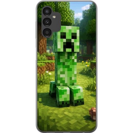 Kompatibelt Mobilskal till Samsung Samsung Galaxy A04s Block-baserad Creeper-figur i en grön pixell värld, ikonisk spelillustration för barnrum, ga