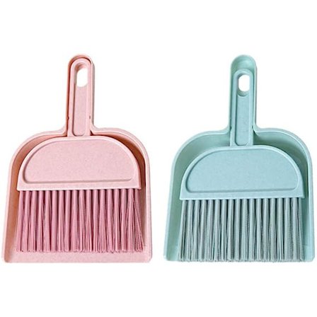 2 Mini Kost og Skovlsett, Rosa og Blå Liten Skovl og Børstesett Bærbar Håndkost og Skovlsett for Gulv, Sofa, Skrivebord, Tastatur eller Bil