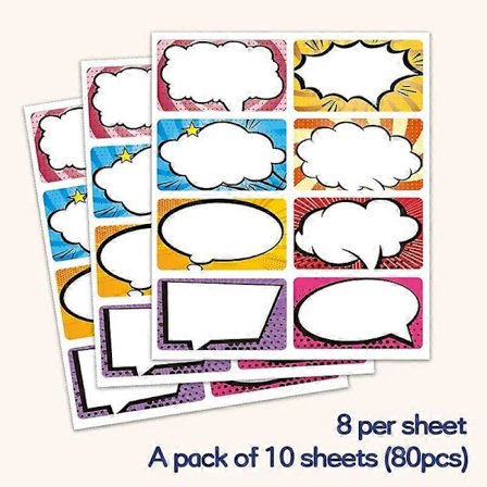 160-pack, Superhjälte Namnlappar - 8 Designer, 7,6 x 5 cm