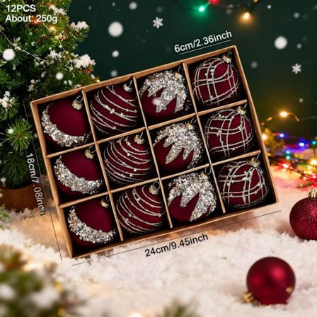 Ylelliset samettipallot strassilla – 6 cm, 12 kpl eksklusiivisia joulukuusenkoristeita