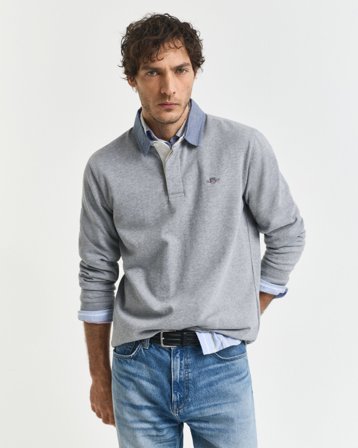 GANT Herren Heavy Rugger mit Chambray-Kragen (S) Grau
