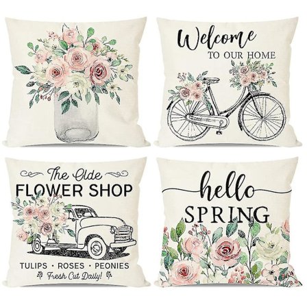 Kevättyynynpäälliset 18x18 4 kappaleen sarja Maalaistalon tyyliin Heitettävät tyynynpäälliset Tyynynpäälliset Kotiin Ulkotiloihin S