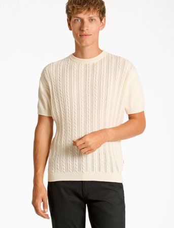 Lindbergh Knitted S/S O-Neck Tee - Cream - L