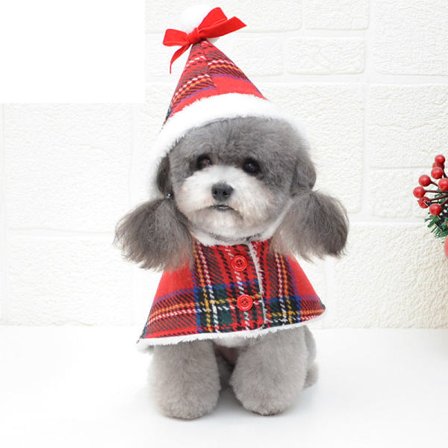 Kjæledyrklær Juleklær Kjæledyrkostyme Valpeklær Teddy Pomeranian Rød Rutete Red Plaid