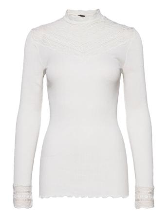 Silk T-Shirt Regular Ls W/Wide Lace Bluse Langærmet Hvid Rosemunde