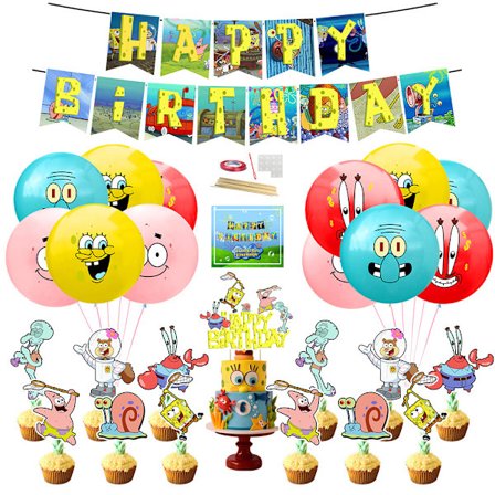 Spongebob-tema bursdagballonger, bursdagballongdekorasjon for gutter og jenter, Spongebob-tema bursdagsspilldekorasjoner