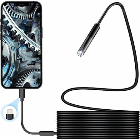Endoskop 1080P Endoskop Kamera, 7.9mm IP67 Vandtæt Probe Inspektionskameraer 3.5M Semi-Rigid Kabel med 6 LED'er Kompatibel med iOS