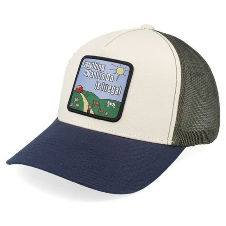 BOOM - Grå trucker Keps - Just A Jocke Quote Patch Stone/Olive/Navy A-frame Trucker @ Hatstore