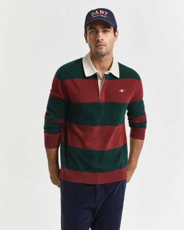 GANT Herren Gestreifter Rugger Pullover aus extrafeiner Lambswool (XXL) Grün