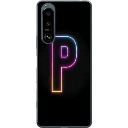 Yhteensopiva Puhelinkuori Sony Sony Xperia 5 III Minimaalinen neonkirjain P värin asteittaisella muutoksella ja valotehosteella mustaa taustaa vasten