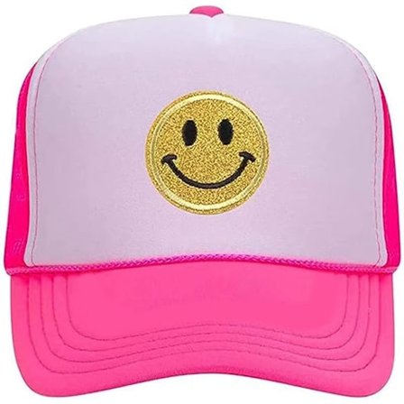 Fashion Smiley Face Paillettryk Neon Høj Krone Skum Mesh Bag Trucker Hat - til Mænd og Kvinder