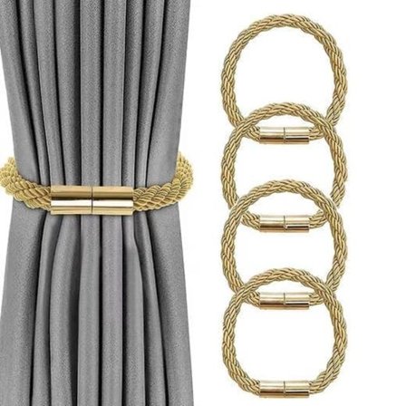 Gardinbindere med spænde, 2/4-pak, borefri, magnetiske gardinbindere guld