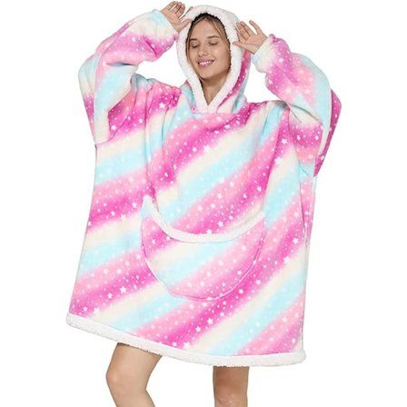 Myk Hoodie Teppe - Flerfarget 90x75cm Genser Varm Hoodie Oversized Stor Lomme TV Teppe Flanell