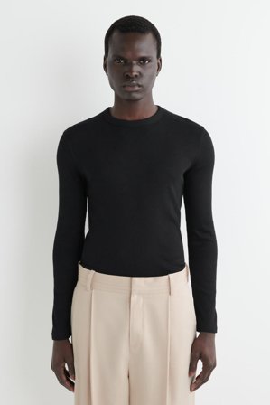 COS Slim Ribbed Cotton Long Sleeve T-Shirt in Black - Men