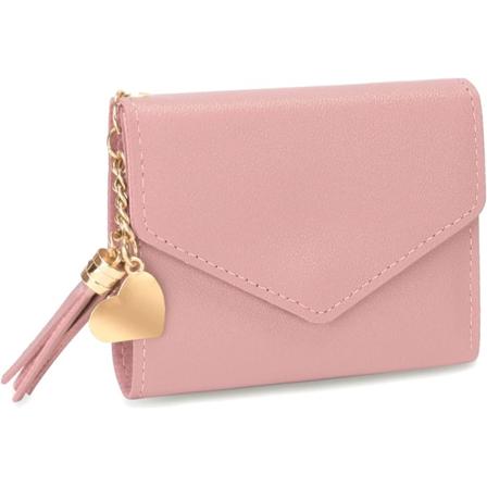 Liten lommebok for kvinner, tynn veske liten syntetisk skinnlommebok med kortholder glidelås myntpung for damer, rosa