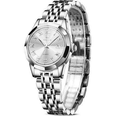 OLEVS Naisten kello, roomalaiset numerot ylellinen timanttikello vedenpitävä analoginen kvartsi päivämääränäytöllä naisille