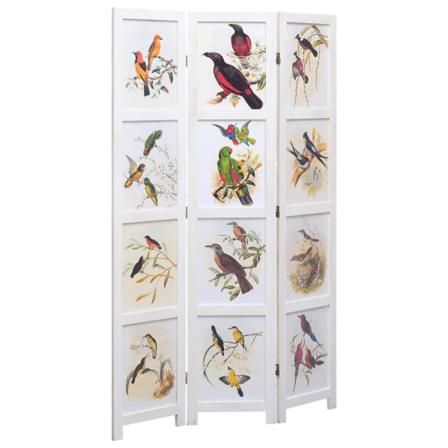 Vidaxl Rumsavdelare 3 Paneler Vit 105x165 Cm Fåglar Vit