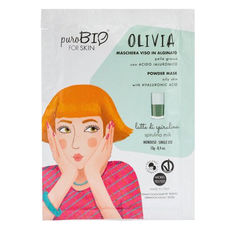 puroBIO Viso OLIVIA Maschera Peel Off - Pelle Grassa-LATTE DI SPIRULINA 13gr - Maschera Purificante