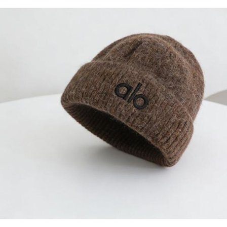 Enkel ALO-bokstav brodert vevd lue for menn og kvinner, ny høst/vinter-ankomst, varm og tykk, former ansiktet - kaffebrun