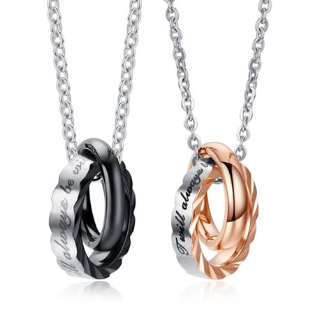 2 st Dubbla ringar sammanlänkade titanstål parhalsband