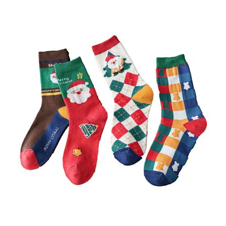 4 par julstrumpor för dam, mönsterförpackning, julklappsidéer, festliga julstrumpor i bomull för dam, roliga julstrumpor