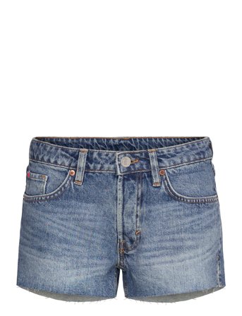 Monki Low Rise Raw Hem Mini Denim Shorts - Blue - 27