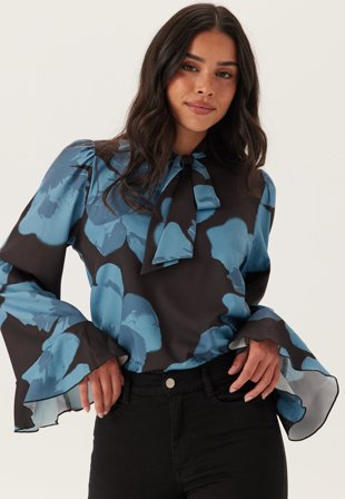 BUBBLEROOM Scarf L/S Blouse Blue/Floral S