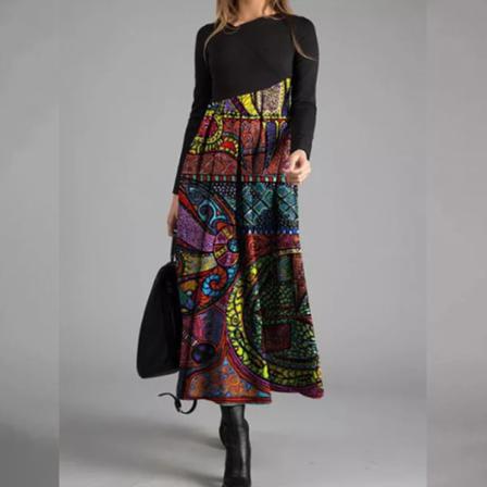 Kvinnor Vintage Maxiklänningar Sfloral Print Swing V Neck Lång Klänning