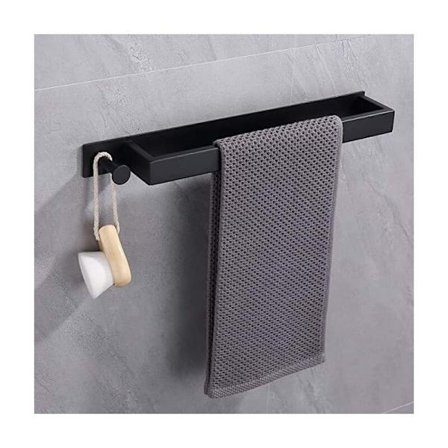 (40 cm, Svart) Håndkletørkestativ i rustfritt stål, selvklebende gjestehåndkleholder uten boring, lim håndkletørkestativ med kroker for bad
