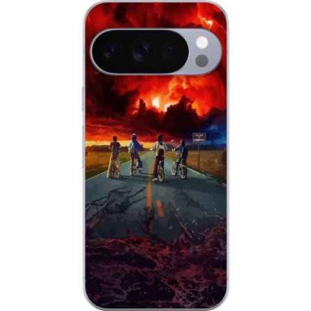 Kompatibel Mobilcover til Google Pixel 10 Pro XL Stranger Things-inspireret sci-fi-plakat med cyklende børn, dramatisk himmel og mørk fantasy-følel