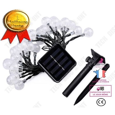 TD Dejul særskilte juletilbehør 6m 30 LEDs solcelle lyskæde boblestil dekoration lampe nytår - Julelys (farve)