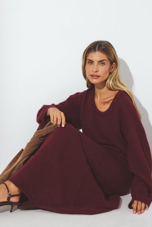 NA-KD Knitted Scoop Neck Sweater - Trøjer - Burgundy - XS (EU 32)
