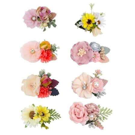 8 st konstgjorda blomma hårklämmor för flickor med löv falska foral hårklämmor Baby huvudbonader Håraccessoarer F storlek