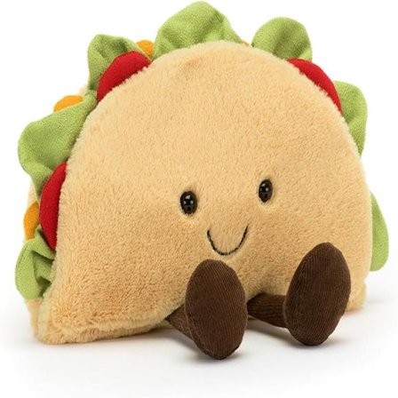 Jellycat Amuseables Taco Plyslegetøj, 16,5 cm, Fyldt Mad, Sjov Gaveidé Tacos