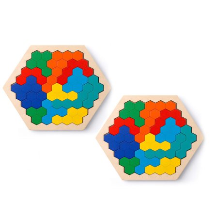 2 Pakke Træ Hexagon Puslespil - Hjerne Teaser Legetøj Geometri Logik IQ Spil Pædagogisk Gave Perfekt til Alle Aldre