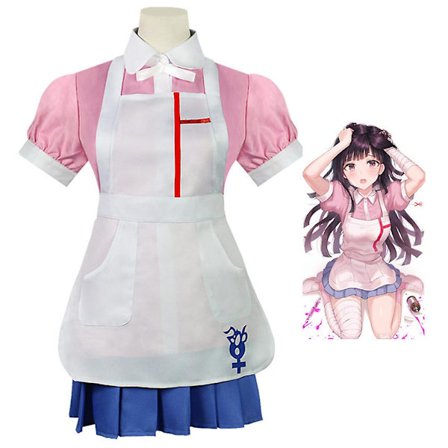 Mikan Tsumiki Cosplay Set Skjorta+kjol+förkläde+rosett Hembiträde Uniform Outfit Set Presenter