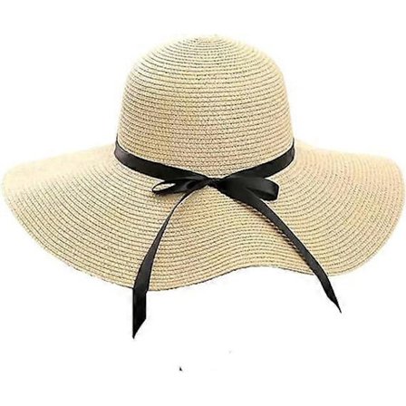 Solhatt för damer, sommarhatt för stranden, diskett och hopfällbar med stor bred kant och rosettband -SY
