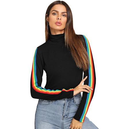 Kvinnors mock-neck grafiskt print långärmad t-shirt Basic blustoppar