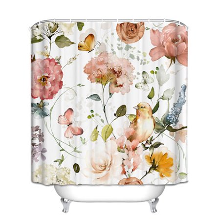 Flamingo Rose Kolibri Rustik Badeforhæng med 12 Kroge