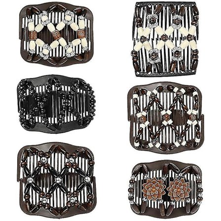 6 stk. Perle Hårkamme Magisk Elastisk Dobbelt Klips Holder