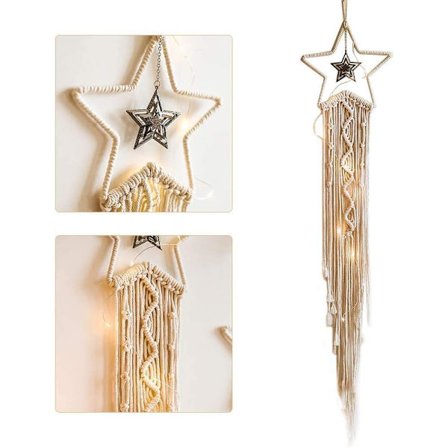 Handgjord Bohemian Dream Catcher - Macrame Dream Catcher Shiny Star Pendel för sovrum, Dream Catcher Väggdekoration