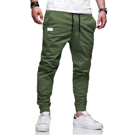 Enfärgad Dragsko För Män Cargo Byxor Med Elastisk Midja Green 3xl