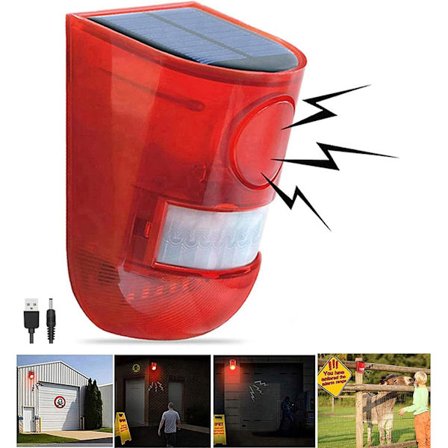 Solcellsladdad ljud- och ljuslarm rörelsesensor 110dB larm så