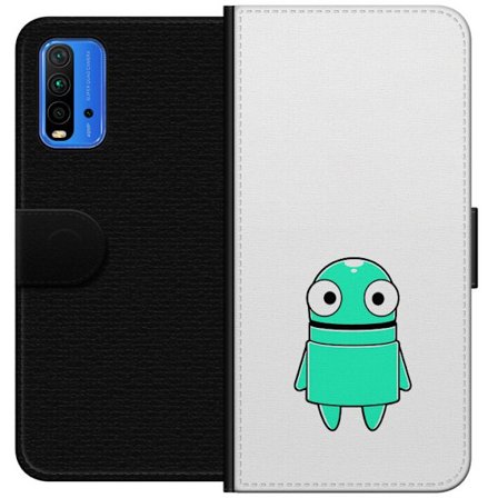 Yhteensopiva Lompakkokotelo Xiaomi Xiaomi Redmi Note 9 4G Turkoosi piirroshahmo isoilla silmillä ja iloisella persoonallisuudella yksinkertaisessa ku